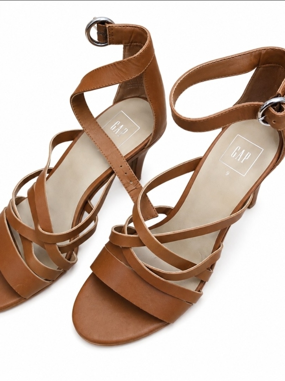 GAP Brown Strappy Ankle Strap Heels Size 9 Block Heel Sandals
